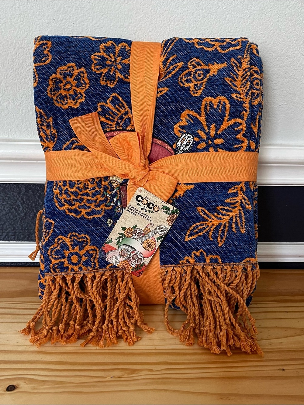 Disney Pixar Coco Marigold Miguel Throw Blanket Navy And Orange
